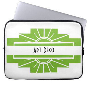 Art Deco Sunburst Pattern in White en Limoen Lapto Laptop Sleeve