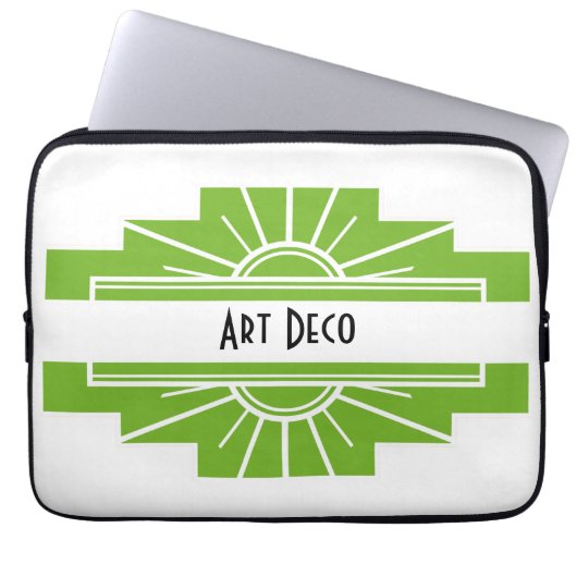 Art Deco Sunburst Pattern in White en Limoen Lapto Laptop Sleeve (Voorkant)