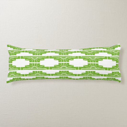 Art Deco Sunburst Pattern in White en Limoen Lichaamskussen (Voorkant)