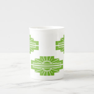 Art Deco Sunburst Pattern in White en Limoen Porselein Kop
