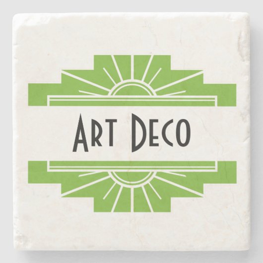 Art Deco Sunburst Pattern in White en Limoen Stone Stenen Onderzetter (Voorkant)