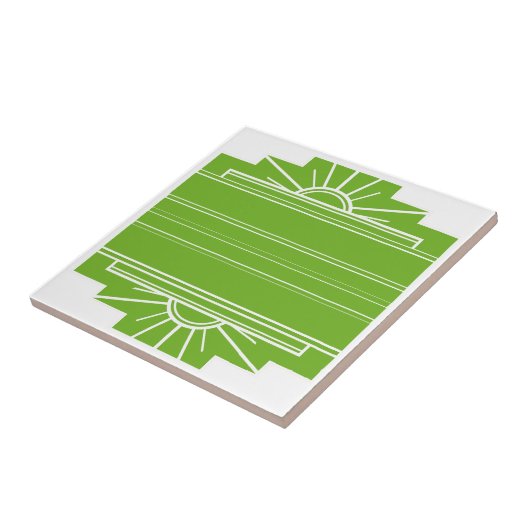 Art Deco Sunburst Pattern in White en Limoen Tegeltje (Zijkant)