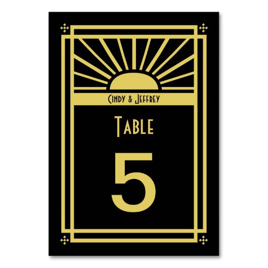 Art Deco Sunburst Tafelnummers Kaarten (Voorkant)