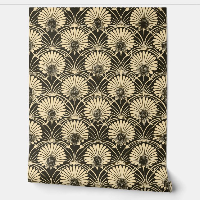 Art Deco Sunflower Gold Floral Behang (Afrollen)