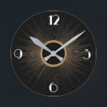 Art Deco Sunrays met nummers Ronde Klok<br><div class="desc">Maak het kunstdeco-invloed om je plaats te bespioneren..</div>