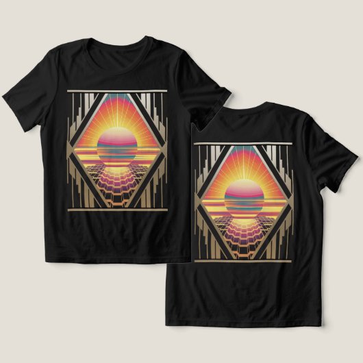 Art Deco Sunrise Black Tri-Blend Shirt (Ontwerp Voorkant & Achterkant)