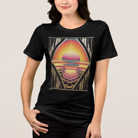 Art Deco Sunrise Black Tri-Blend Shirt (Voorkant)