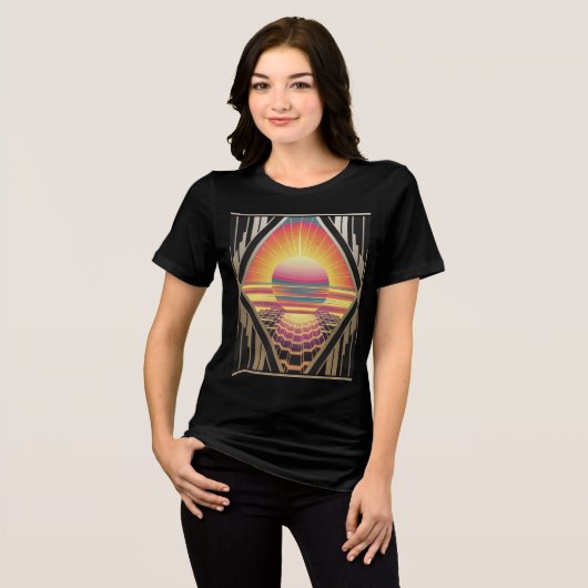 Art Deco Sunrise Black Tri-Blend Shirt (Voorkant volledig)