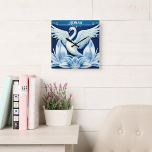 Art Deco Swan en Lilies Sierkussen Vierkante Klok