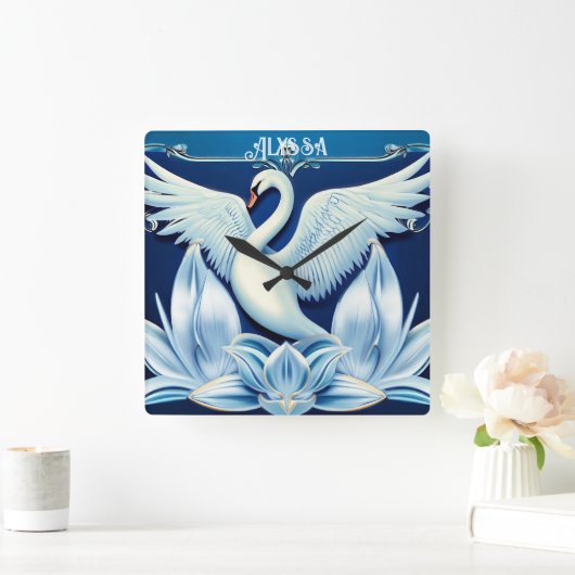Art Deco Swan en Lilies Sierkussen Vierkante Klok (Huis)