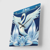 Art Deco Swan en Lilies Sierkussen Vierkante Klok (Hoek)