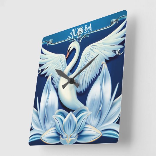 Art Deco Swan en Lilies Sierkussen Vierkante Klok (Hoek)