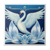 Art Deco Swan en Lilies Tegeltje (Voorkant)