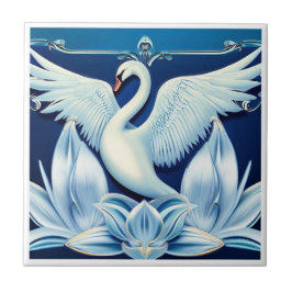 Art Deco Swan en Lilies Tegeltje