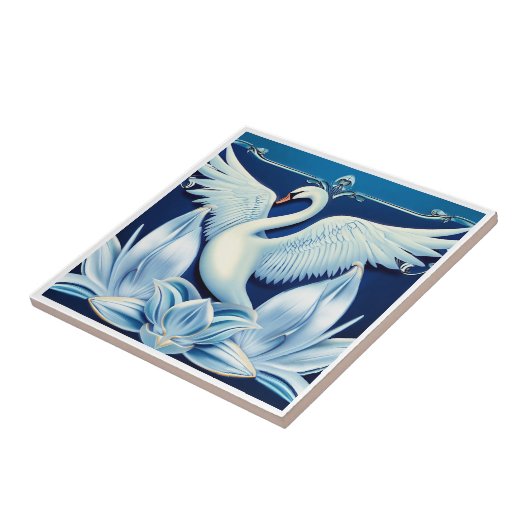 Art Deco Swan en Lilies Tegeltje (Zijkant)