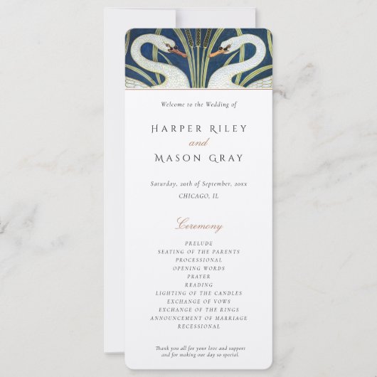 Art Deco Swan huwelijksceremonie programma (Voorkant)