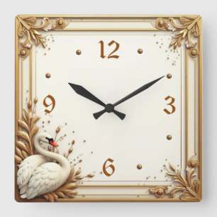 Art Deco Swan Vierkante Klok