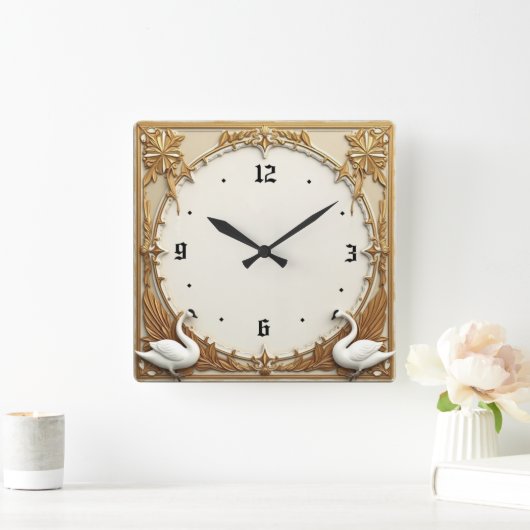 Art Deco Swan Vierkante Klok (Huis)