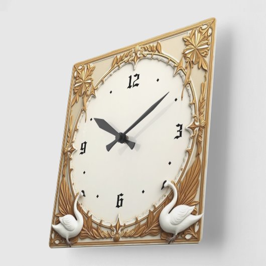 Art Deco Swan Vierkante Klok (Hoek)