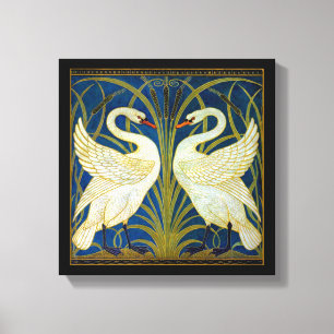 Art Deco Swans Canvas Afdruk