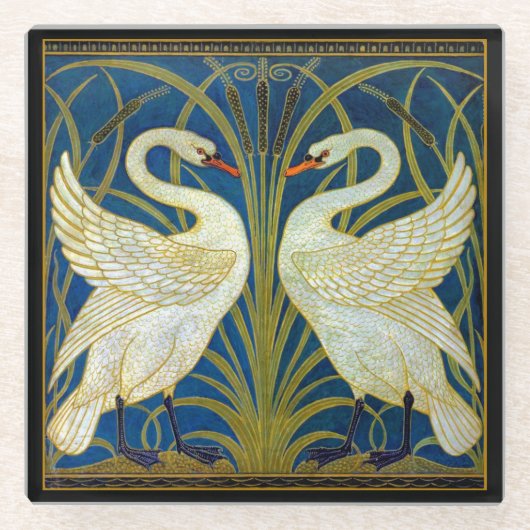 Art Deco Swans Glazen Onderzetter (Voorkant)