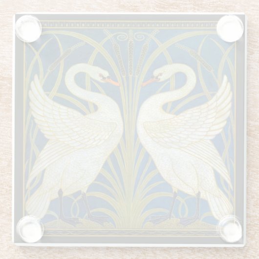Art Deco Swans Glazen Onderzetter (Achterkant)