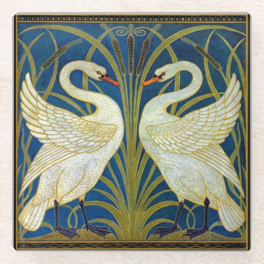 Art Deco Swans Muismat Glazen Onderzetter (Voorkant)