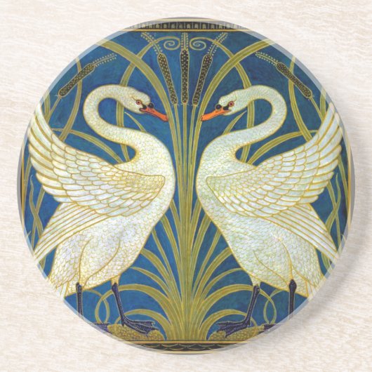 Art Deco Swans Muismat Zandsteen Onderzetter (Voorkant)