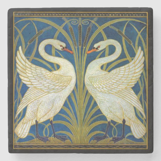 Art Deco Swans Stenen Onderzetter (Voorkant)
