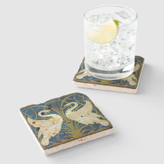 Art Deco Swans Stenen Onderzetter (Zijkant)