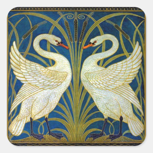 Art Deco Swans Vierkante Sticker (Voorkant)