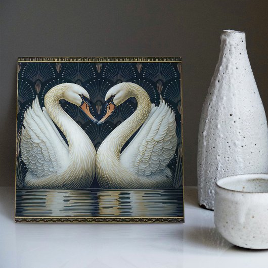Art Deco Swans Wall Decor Art Nouveau Swan Tegeltje