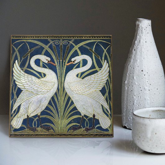 Art Deco Swans Wall Decor Art Nouveau Swan Tegeltje