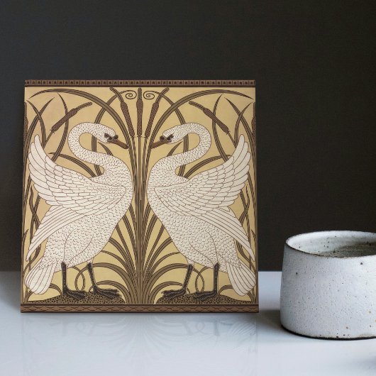 Art Deco Swans Wall Decor Art Nouveau Swan Tegeltje