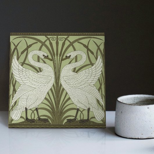Art Deco Swans Wall Decor Art Nouveau Swan Tegeltje