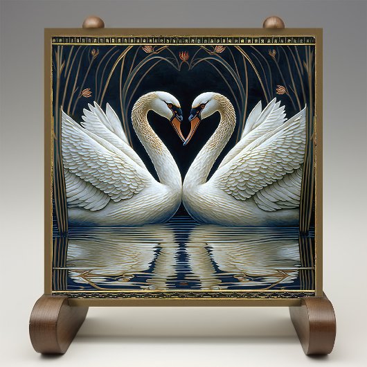 Art Deco Swans Wall Decor Art Nouveau Swan Tegeltje