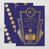 Art Deco Sweet 16 Birthday Party 1920s Gatsby Gold Kaart (Voorkant / Achterkant)