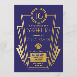 Art Deco Sweet 16 Birthday Party 1920s Gatsby Gold Kaart