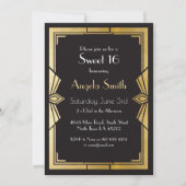 Art Deco Sweet 16 Party Gatsby Black Invite 1920 Kaart (Voorkant)