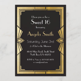 Art Deco Sweet 16 Party Gatsby Black Invite 1920 Kaart