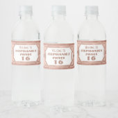 Art Deco Sweet 16 Roos Gold en Blush Pink Favor Waterfles Etiket (Flessen)