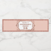 Art Deco Sweet 16 Roos Gold en Blush Pink Favor Waterfles Etiket (Enkel label)