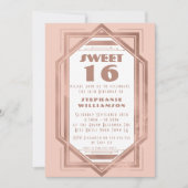 Art Deco Sweet 16 Roos Gold en Blush Pink Gatsby Kaart (Voorkant)