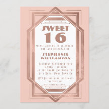 Art Deco Sweet 16 Roze Goud en Blush Roze Gatsby