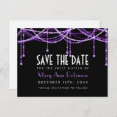 Art Deco Sweet 16 Save the Date String Licht Paars Aankondigingskaart (Voorkant / Achterkant)