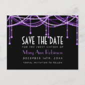 Art Deco Sweet 16 Save the Date String Licht Paars Aankondigingskaart (Voorkant)