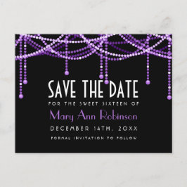 Art Deco Sweet 16 Save the Date String Licht Paars Aankondigingskaart