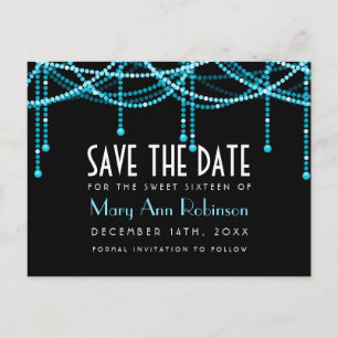 Art Deco Sweet 16 Save the Date String Light Turqu Aankondigingskaart