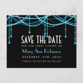 Art Deco Sweet 16 Save the Date String Light Turqu Aankondigingskaart