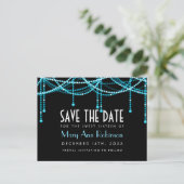 Art Deco Sweet 16 Save the Date String Light Turqu Aankondigingskaart (Staand voorkant)